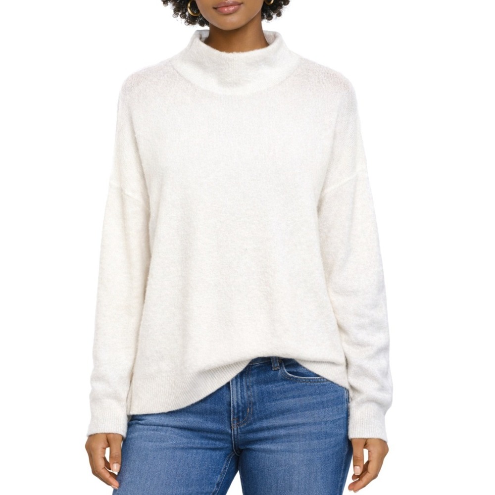 Joie Womens Mock Neck Soft Knit Sweater Cream Off-White Relaxed‎ Fit Size Large